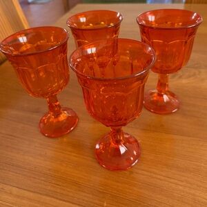 Vintage set of four depression Orange Goblet Wine Glasses EUC